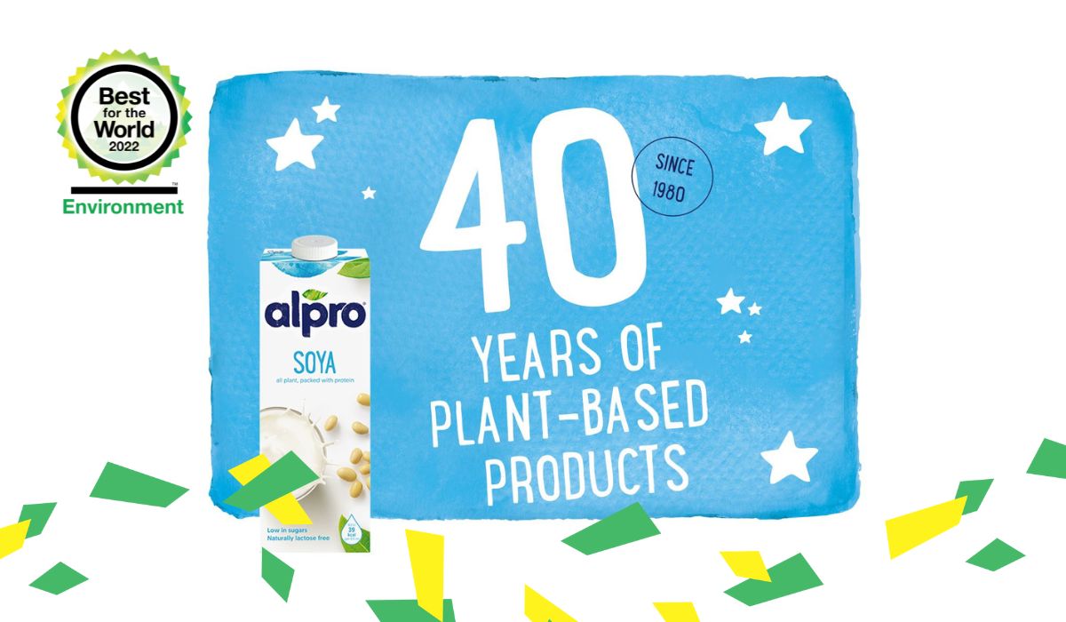 Text saying "Alpro: 40 years of plant-based products"